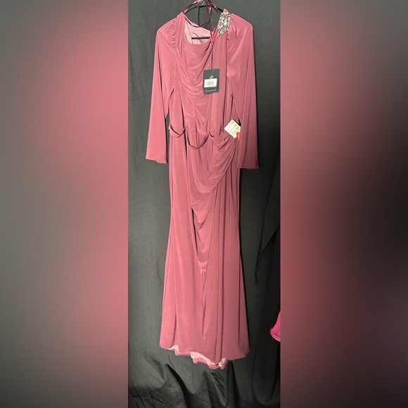MAC DUGGAL 55695 NWT Mauve Draped Bateau Long Sleeve Trumpet Gown - Picture 4 of 7